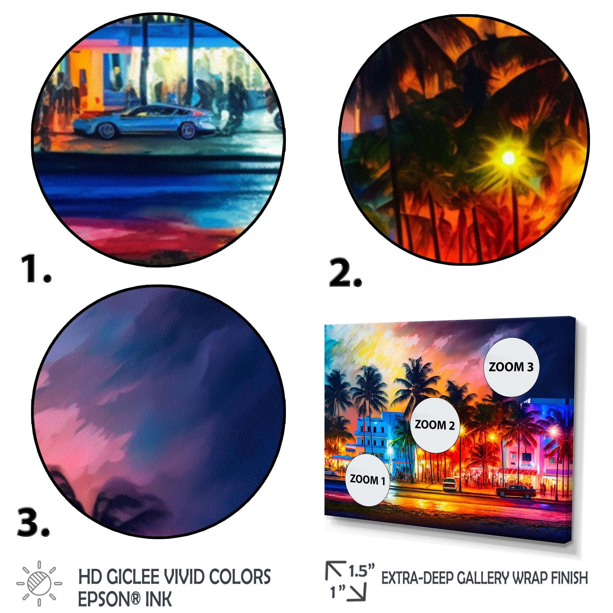 Designart "Miami Beach Holidays I" City Miami Framed Canvas Art Print